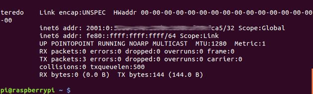 Dirección Inet6 de Teredo.